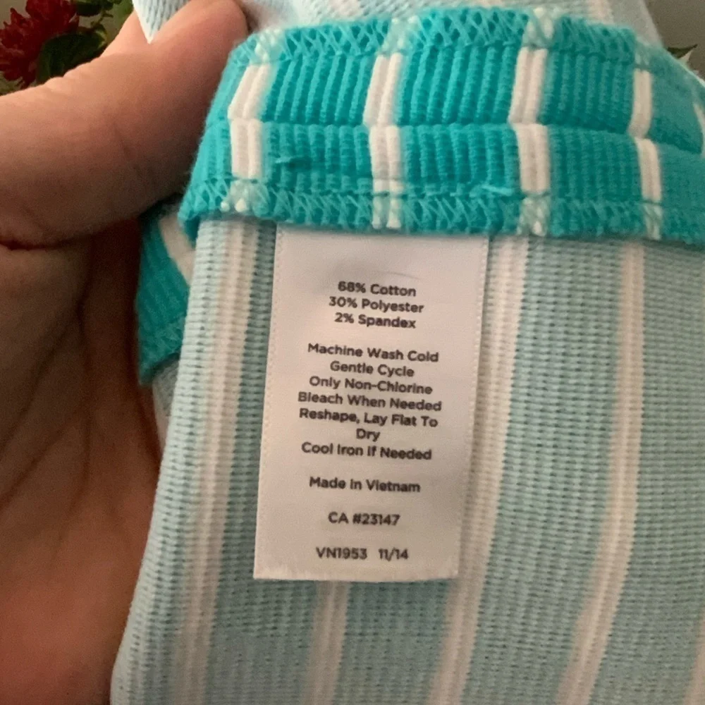 Talbots Aqua & White Striped A-Line Stretchy Skirt With Pockets 2P